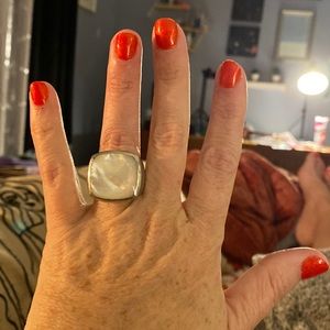 Chunky Square Pearly Statement Ring, 7